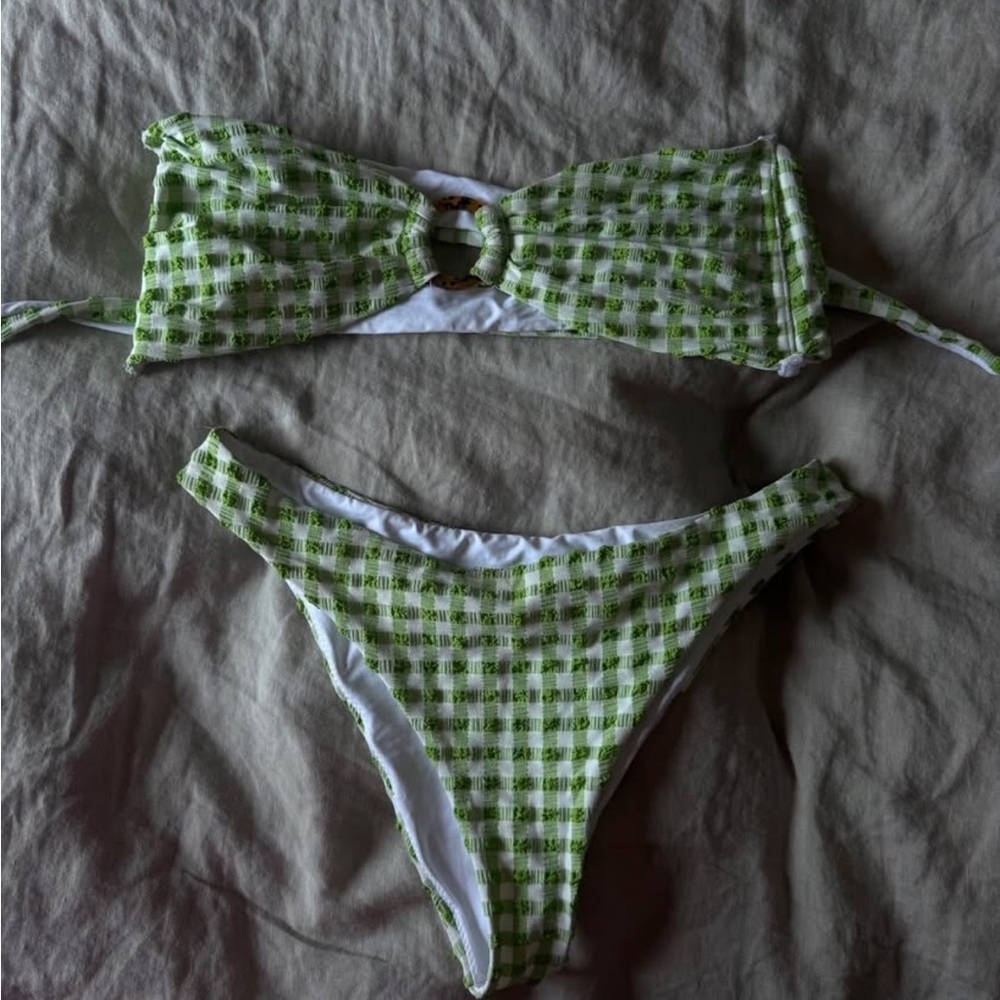 Green Gingham Bikini Set